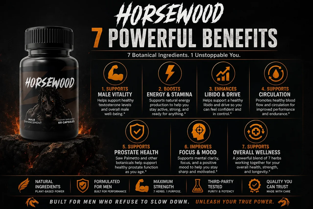 Horsewood seven powerful benefits infographic for male vitality support